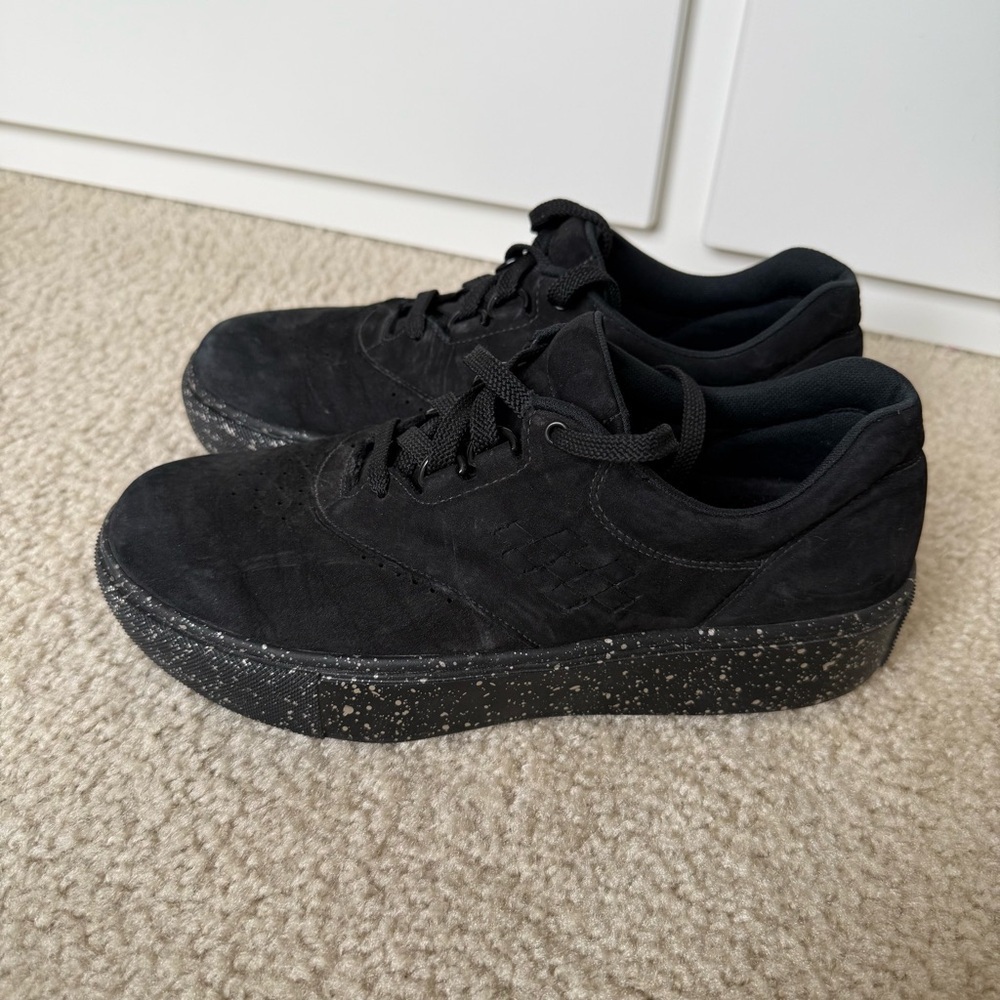 SAS Women's Black Suede Platform Athletic Sneakers with Speckled Sole